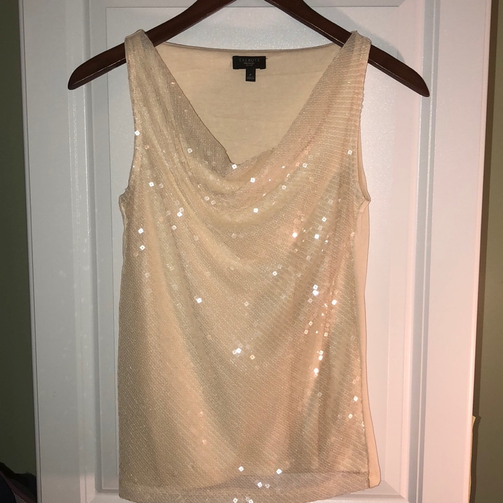 Talbots Cream Sequin Sparkle Knit Top